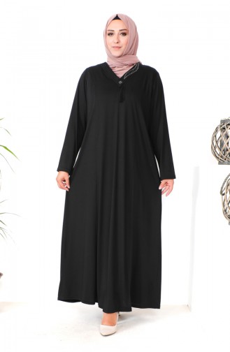 Büyük Beden Taş Baskılı Penye Elbise 4932-01 Siyah