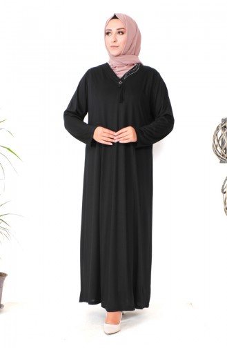 Robe Coton Peigné Imprimé Pierre Grande Taille 4932-01 Noir 4932-01