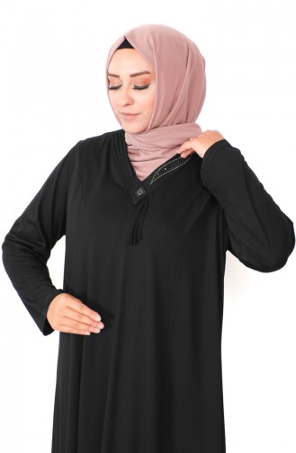 Robe Coton Peigné Imprimé Pierre Grande Taille 4932-01 Noir 4932-01