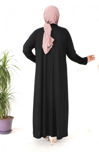 Büyük Beden Taş Baskılı Penye Elbise 4932-01 Siyah
