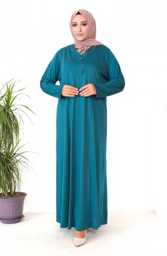 Übergrößen bedrucktes Kleid  4932-02 Ölblau 4932-02