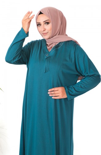 Robe Coton Peigné Imprimé Pierre Grande Taille 4932-02 Pétrole 4932-02