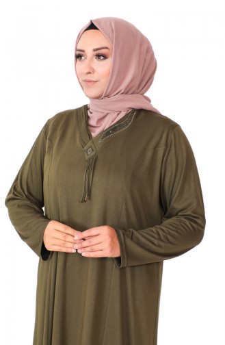 Übergrößen bedrucktes Kleid  4932-07 Khaki 4932-07