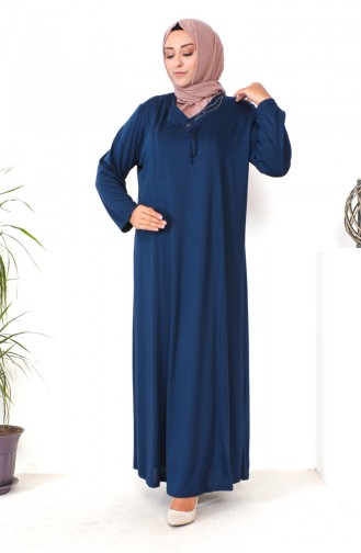 Übergrößen bedrucktes Kleid  4932-09 Marineblau 4932-09