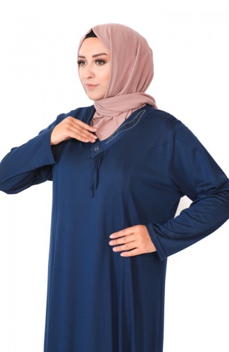 Robe Coton Peigné Imprimé Pierre Grande Taille 4932-09 Bleu Marine 4932-09