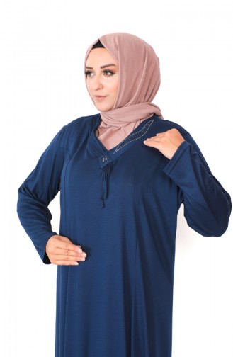 Robe Coton Peigné Imprimé Pierre Grande Taille 4932-09 Bleu Marine 4932-09