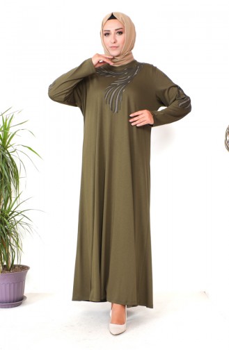 Großes Kleid Aus Gekämmter Baumwolle 4944-02 Khaki 4944-02