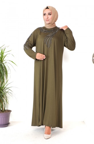 Großes Kleid Aus Gekämmter Baumwolle 4944-02 Khaki 4944-02