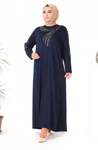 Plus Size Combed Cotton Dress 4944-04 Navy Blue 4944-04