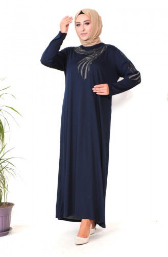 Plus Size Combed Cotton Dress 4944-04 Navy Blue 4944-04