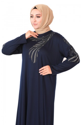 Plus Size Combed Cotton Dress 4944-04 Navy Blue 4944-04