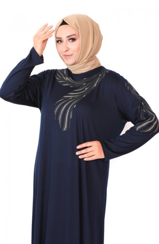 Plus Size Combed Cotton Dress 4944-04 Navy Blue 4944-04