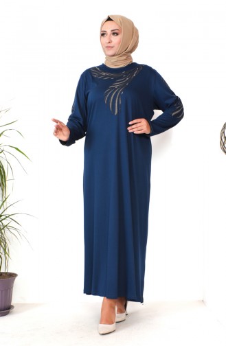 Kleid Aus Gekämmter Baumwolle In Großen Größen 4944-07 Indigo 4944-07