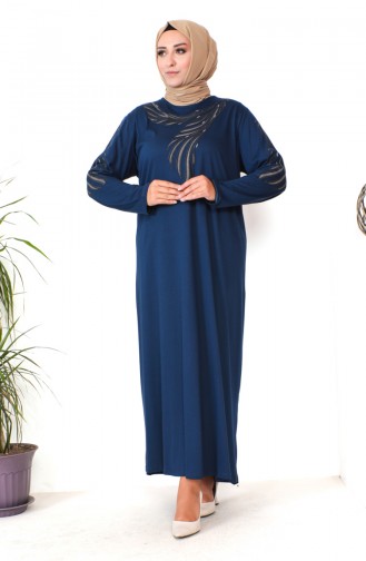 Kleid Aus Gekämmter Baumwolle In Großen Größen 4944-07 Indigo 4944-07