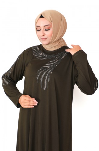 Plus Size Combed Cotton Dress 4944-08 Dark Khaki 4944-08