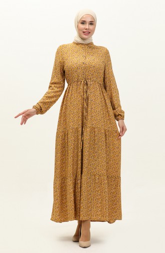 Patterned Viscose Dress 0141-02 Mustard 0141-02