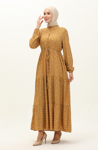Patterned Viscose Dress 0141-02 Mustard 0141-02