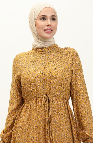 Patterned Viscose Dress 0141-02 Mustard 0141-02