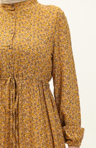 Patterned Viscose Dress 0141-02 Mustard 0141-02