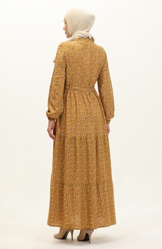 Patterned Viscose Dress 0141-02 Mustard 0141-02