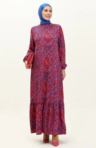 Robe Viscose A Motifs Jupe Plissée 0149-02 Rouge 0149-02