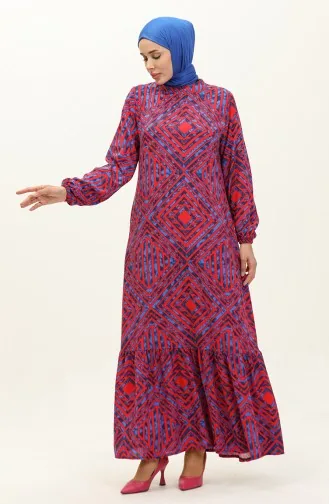 Robe Viscose A Motifs Jupe Plissée 0149-02 Rouge 0149-02