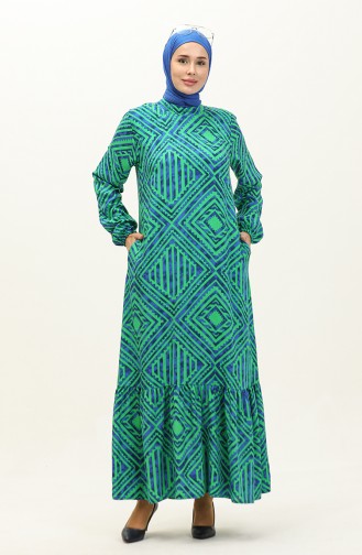 Robe Viscose A Motifs Jupe Plissée 0149-03 Vert 0149-03