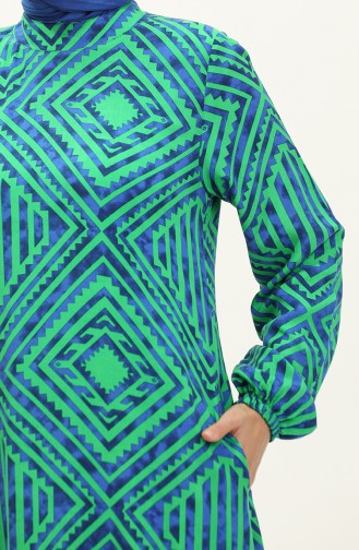 Robe Viscose A Motifs Jupe Plissée 0149-03 Vert 0149-03