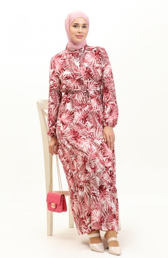 Palm Patterned Viscose Dress 0231-01 Dusty Rose 0231-01