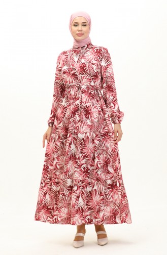 فستان فيسكوز بتصميم شجرة نخيل 0231-01 لون وردي مغبر 0231-01