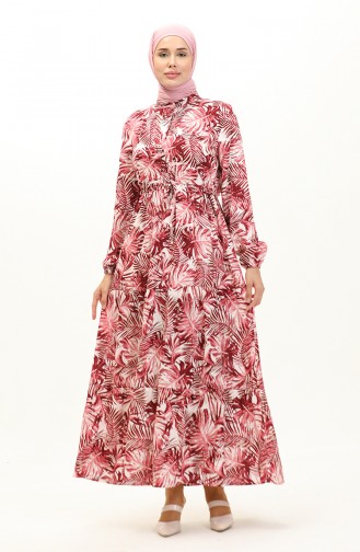 Palm Patterned Viscose Dress 0231-01 Dusty Rose 0231-01