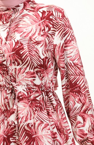 Viscose-jurk Met Palmboompatroon 0231-01 Dusty Rose 0231-01