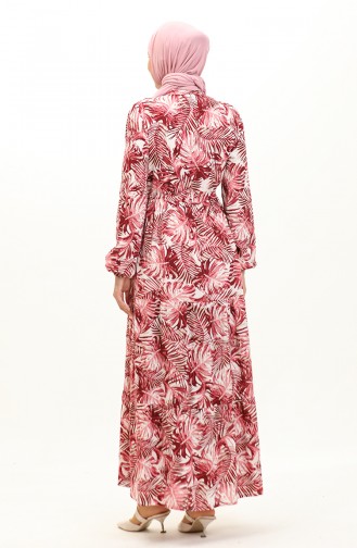 فستان فيسكوز بتصميم شجرة نخيل 0231-01 لون وردي مغبر 0231-01
