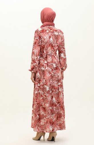 Viscose-jurk Met Palmboompatroon 0231-02 Donker Bordeauxrood 0231-02