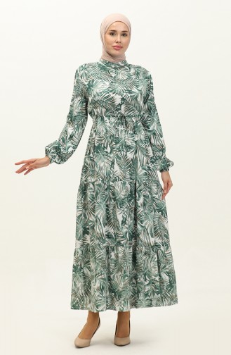 Palm Patterned Viscose Dress 0231-03 Green 0231-03