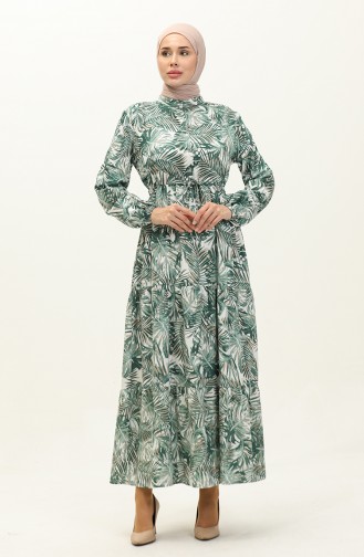 فستان فيسكوز بتصميم شجرة نخيل 0231-03 لون أخضر 0231-03