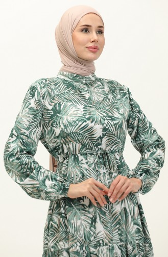 Palm Patterned Viscose Dress 0231-03 Green 0231-03