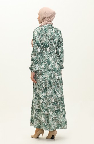 Palmiye Desenli Viskon Elbise 0231-03 Çağla Yeşili