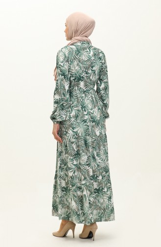 Palm Patterned Viscose Dress 0231-03 Green 0231-03