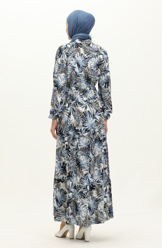 Viscose-jurk Met Palmboompatroon 0231-05 Marineblauw 0231-05