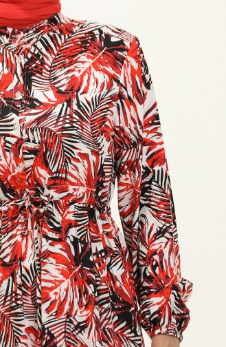 Palm Patterned Viscose Dress 0231-06 Red 0231-06