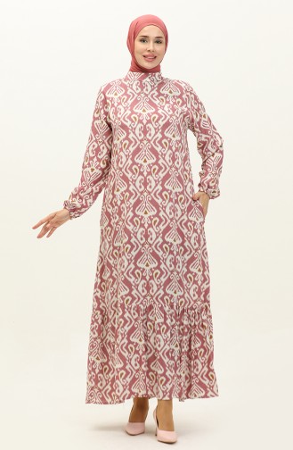 فستان فيسكوز بتصميم مُطبع 0232-01 لون وردي مترب 0232-01