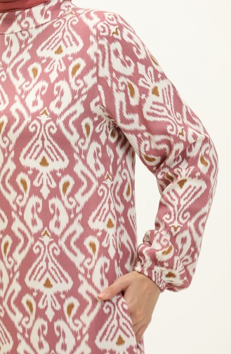 فستان فيسكوز بتصميم مُطبع 0232-01 لون وردي مترب 0232-01