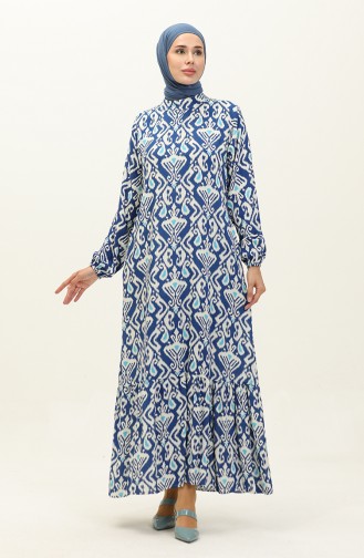 فستان فيسكوز بتصميم مُطبع 0232-02 لون أزرق 0232-02