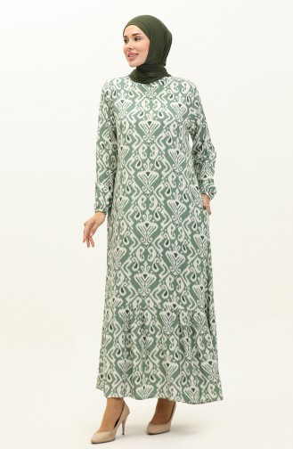فستان فيسكوز بتصميم مُطبع 0232-03 لون أخضر 0232-03