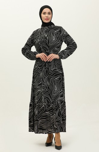 Robe Viscose à Motifs Et à Rayures 0234-01 Noir 0234-01