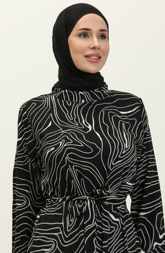 Robe Viscose à Motifs Et à Rayures 0234-01 Noir 0234-01