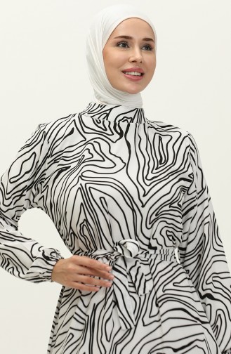 فستان فيسكوز بتصميم مُطبع وحزام للخصر 0234-02 لون أبيض 0234-02