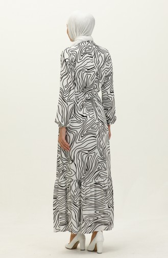 Stripe Patterned Belted Viscose Dress 0234-02 white 0234-02