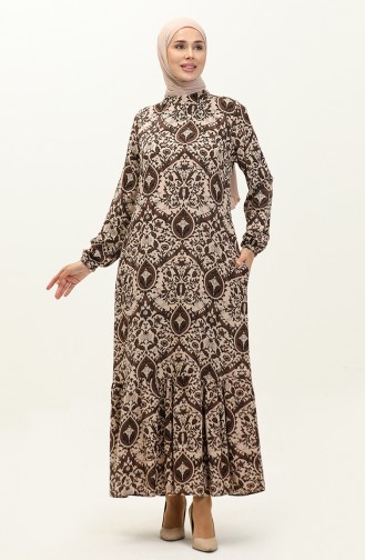 Patterned Viscose Dress 0235-01 Brown 0235-01